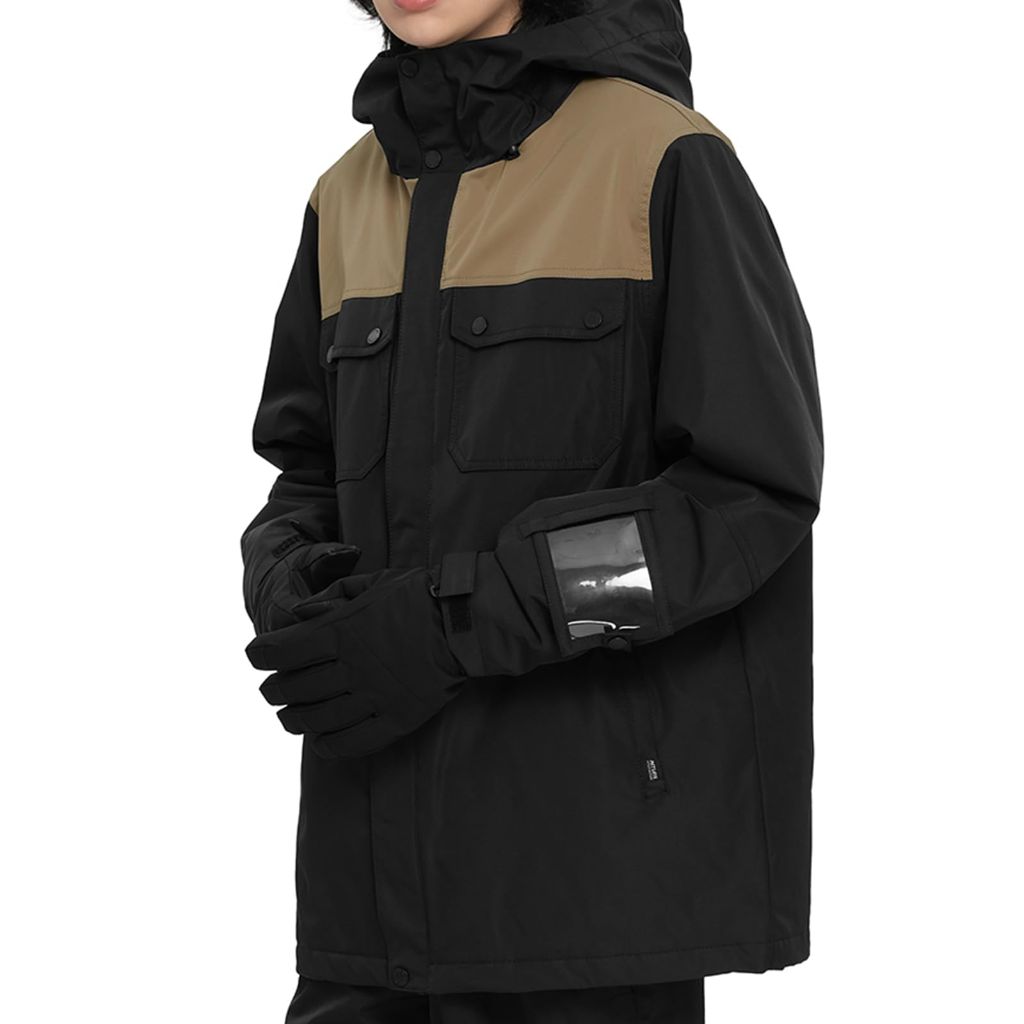 Actleis Winter Snowboard Jacket Warm Snow Coats For Men, Small, Black And Mocha Beige