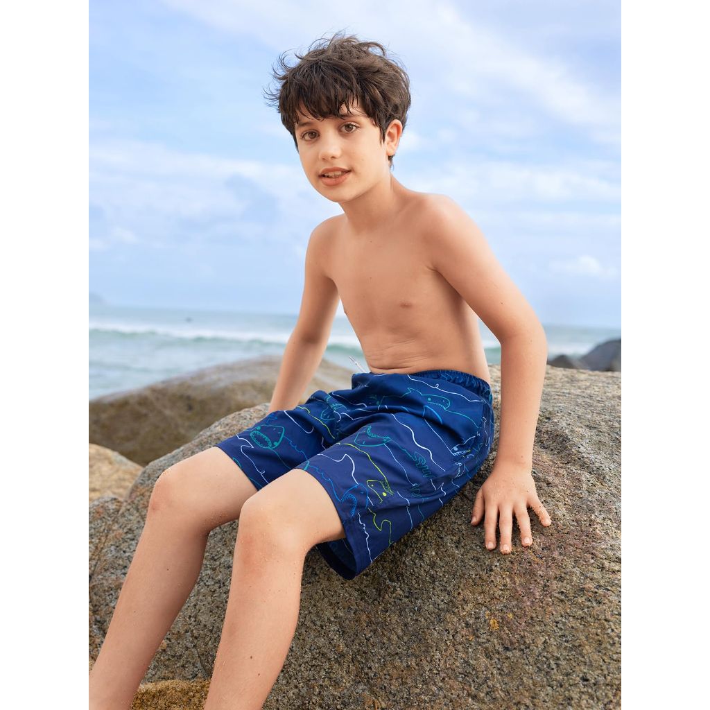 Angel season Boys Swim Trunks with Compression, Whale Blue - Size 11-12 Years