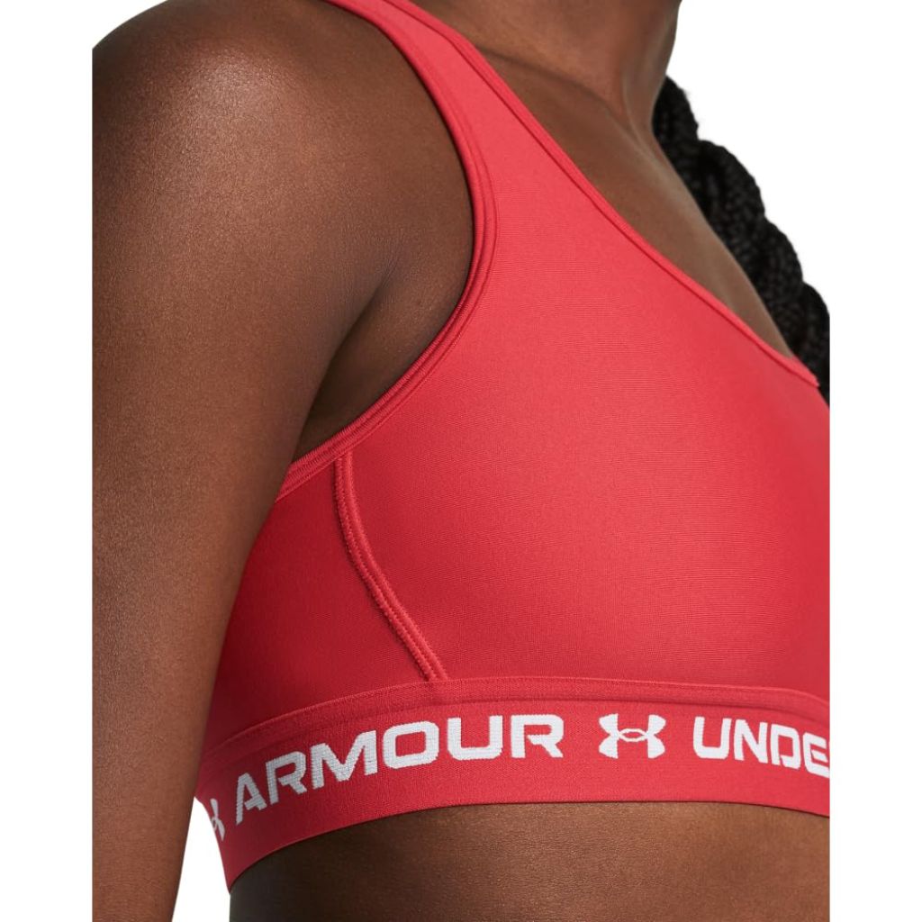 Under Armour Womens Crossback Mid Impact Sports Bra, (814) Red Solstice/Red Solstice/White, X-Small
