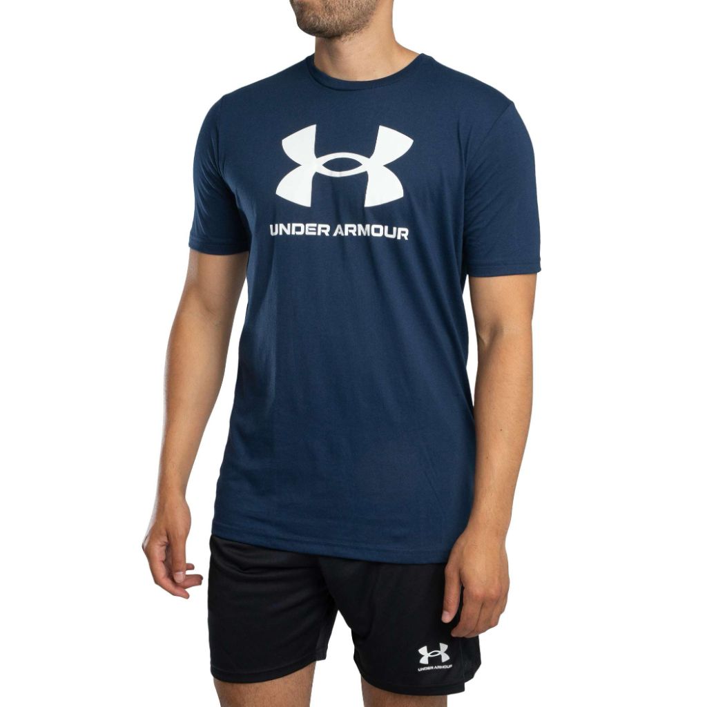 Under Armour Men's Sportstyle Logo Short Sleeve T Shirt, (408) Academy / / White, Medium