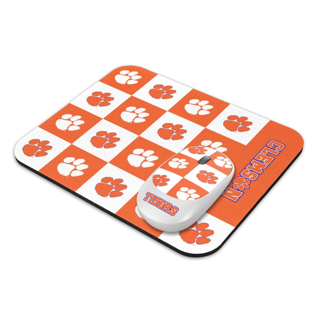 SOAR Collegiate Wireless Mouse and Mouse Pad- Checkered, Clemson Tigers