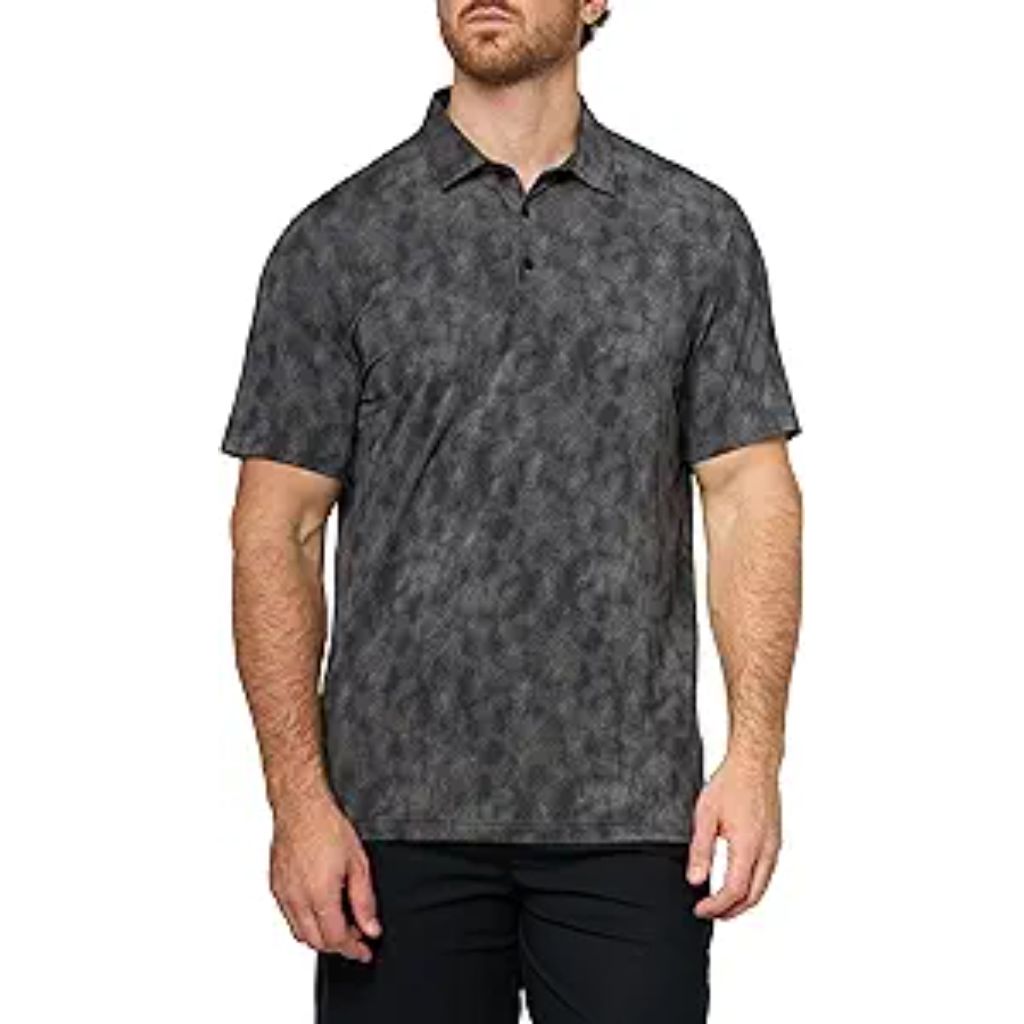 adidas Men's Ultimate365 Textured Print Polo Shirt - Black/Gray Five, Large