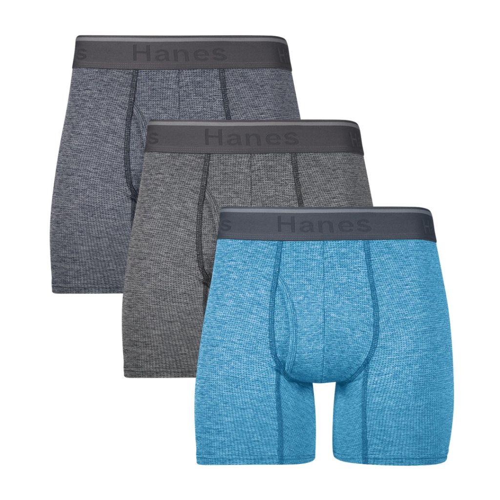 Hanes Mens Comfort Flex Fit Breathable Stretch Mesh 3 Pack Boxer Briefs, Blue/Grey/Indigo, 3X-Large US