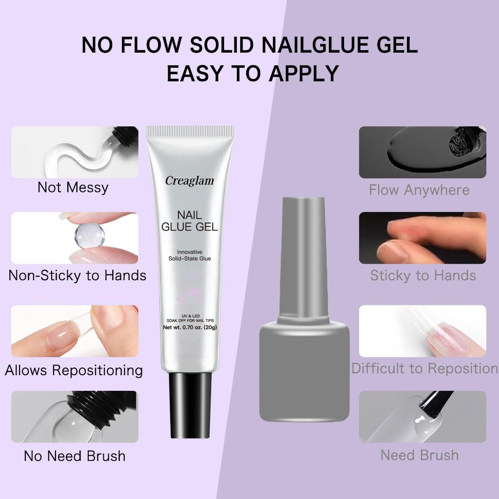 Creaglam Solid Gel Nail Tips: Semi Solid Soft Nail Glue - 20g