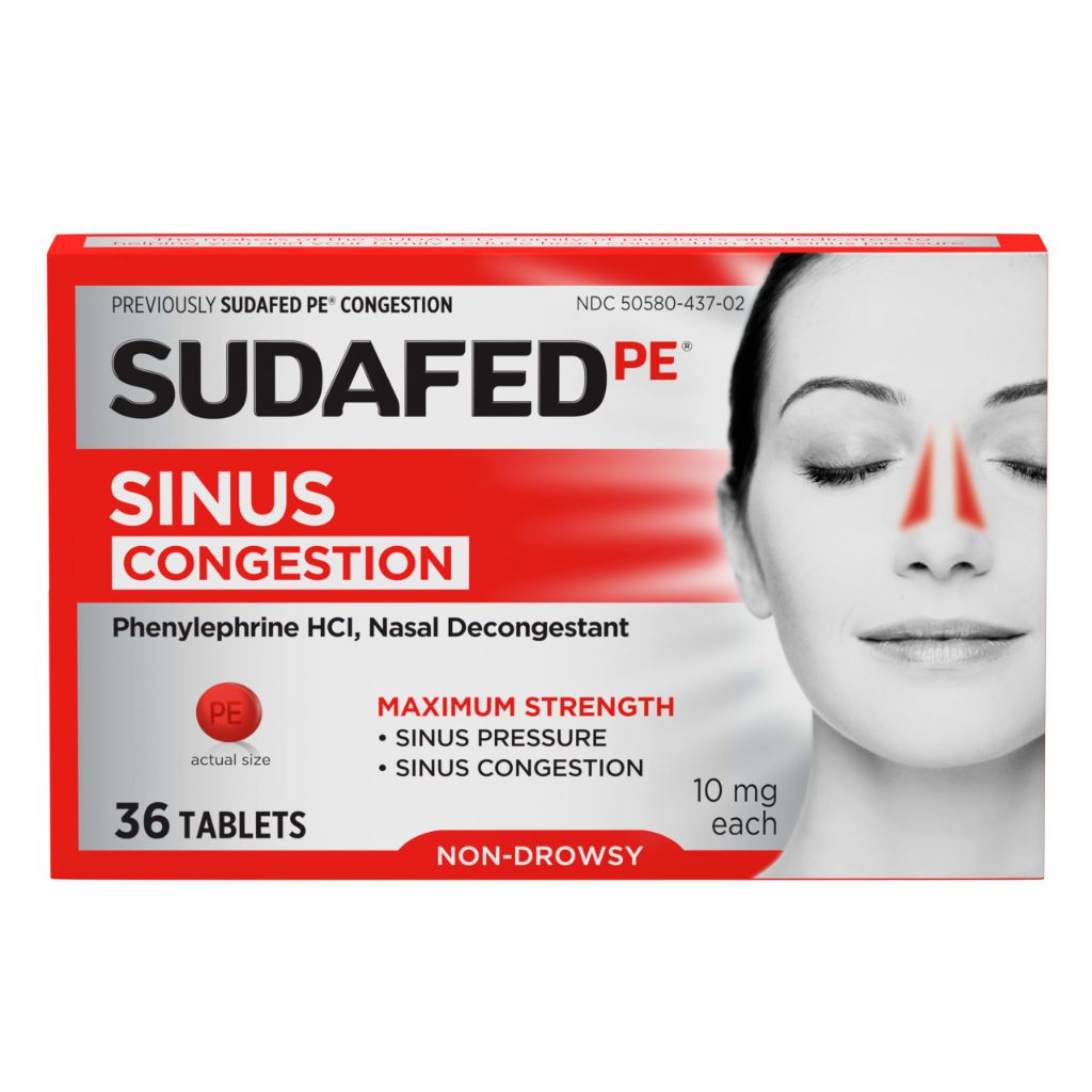 Sudafed, PE Sinus Congestion Relief Tablets, Maximum Strength, Non-Drowsy 10 mg, 36 Count