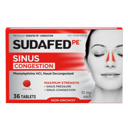 Sudafed, PE Sinus Congestion Relief Tablets, Maximum Strength, Non-Drowsy 10 mg, 36 Count