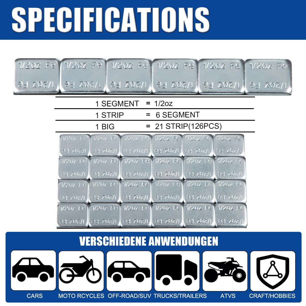 JiiinMiiin Upgraded Wheel Weights 1/2oz, 0.5oz - 126pcs