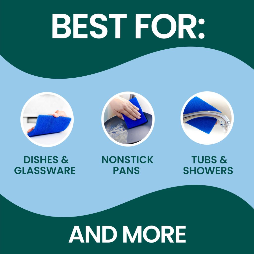 Scotch-Brite Zero Scratch Scouring Pad, Effective + Gentle Dish Scrubber for Household Cleaning, 30 Scrub Pads for Dishes, Nonstick Pots and Pans, Glass, Tubs, Showers, Reusable & Durable
