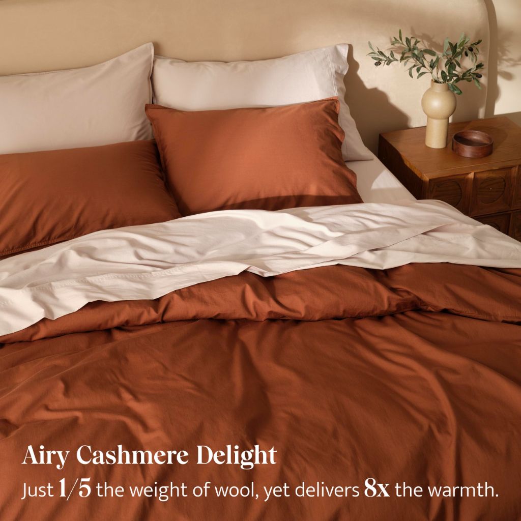 Double Stitch Cashmere Cotton Duvet Cover Set - King Size, with Button Closure, Mocha Brown, 106" x 90"