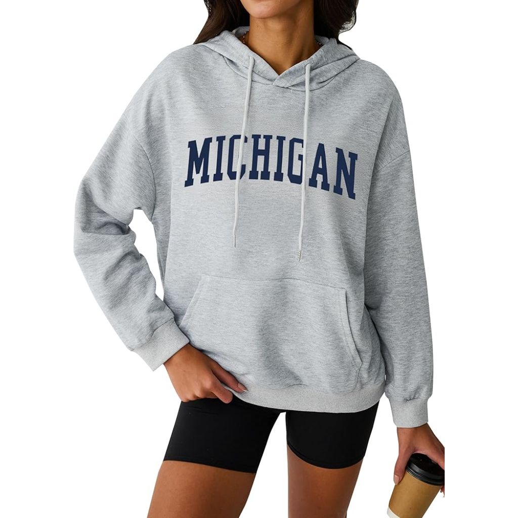 Avanova Women's Michigan Graphic Oversized Hoodie - Grey, 2XL