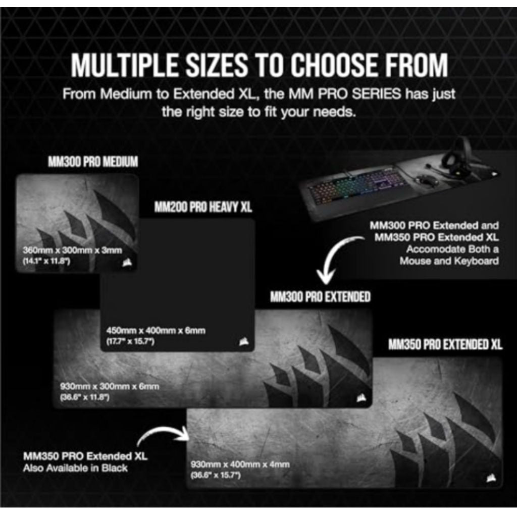 Corsair MM350 PRO Extended XL Premium Spill-Proof Cloth Gaming Mouse Pad – 36.6” Width x 15.7” Height Surface – Black/Gray