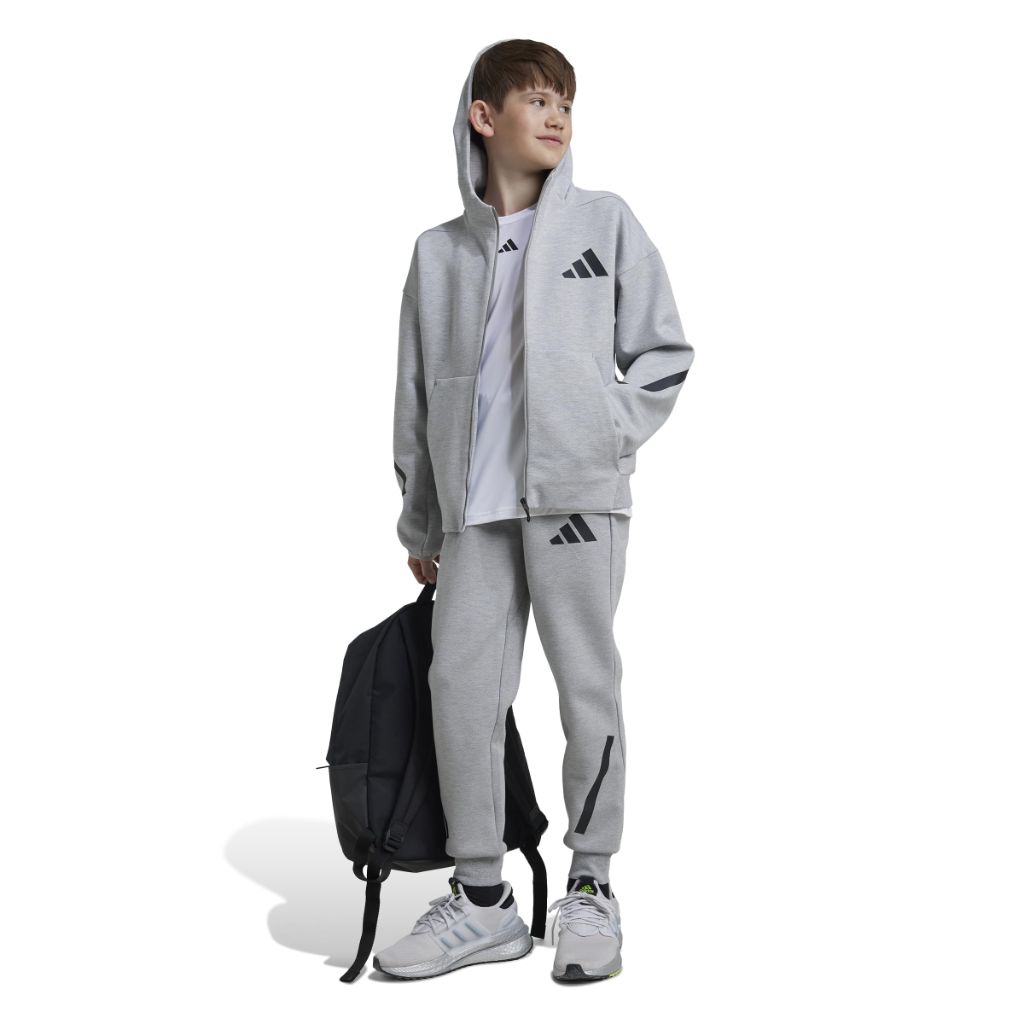 Adidas Unisex-Kids Z.N.E. Full Zip Hoodie, Grey Heather/Black - size Large