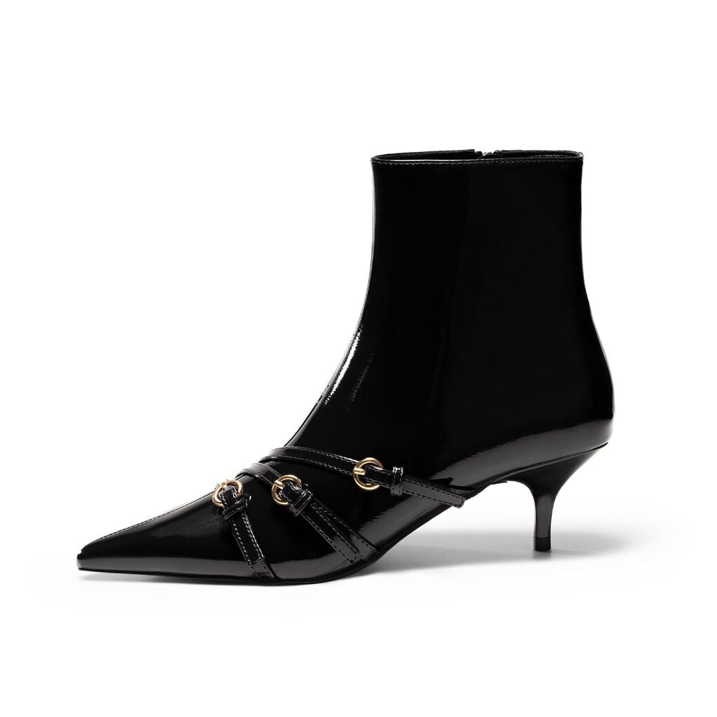 Coutgo Womens Buckle Strap Ankle Booties, Black, Size 6