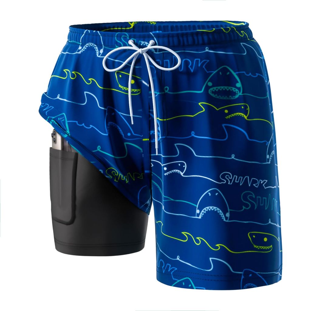 Angel season Boys Swim Trunks with Compression, Whale Blue - Size 11-12 Years