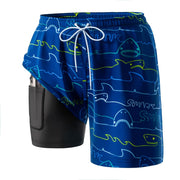 Angel season Boys Swim Trunks with Compression, Whale Blue - Size 11-12 Years