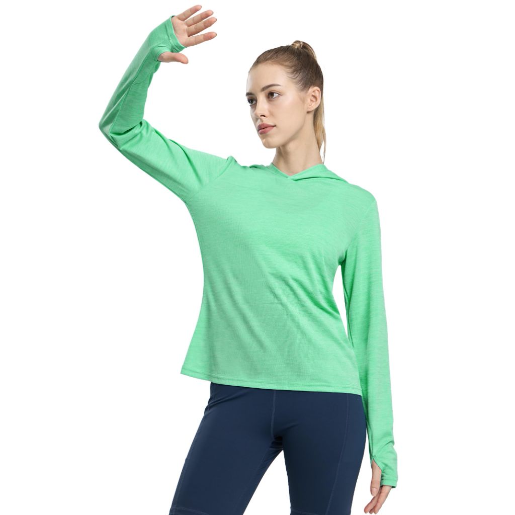 MIER Women's Long Sleeve Fishing Shirt with Hood, Heather Light Green, Size L