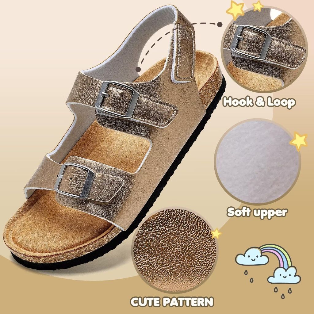SZ 2 Torotto Toddler Kids Sandals Footbed Sandals with Adjustable Buckle (LHJ385/Rose gold)