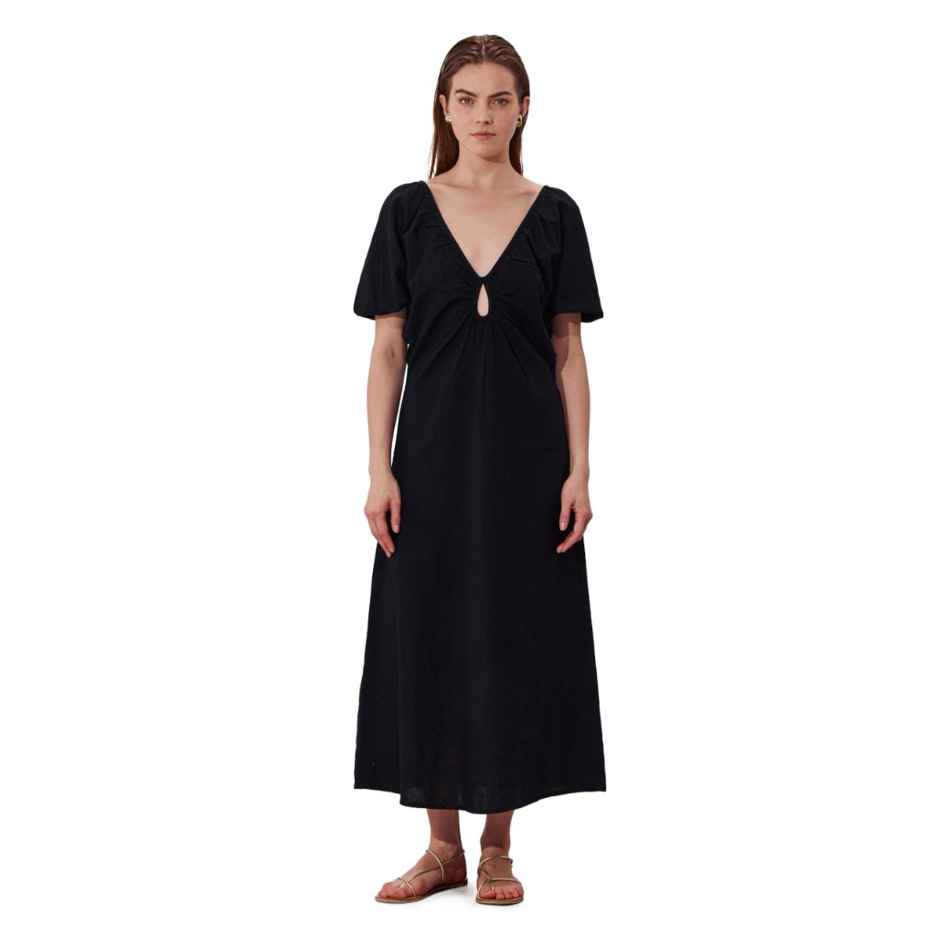 Gottex Women's Standard Terra Puff Sleeve Midi Dress Cover-Up, Black, Large