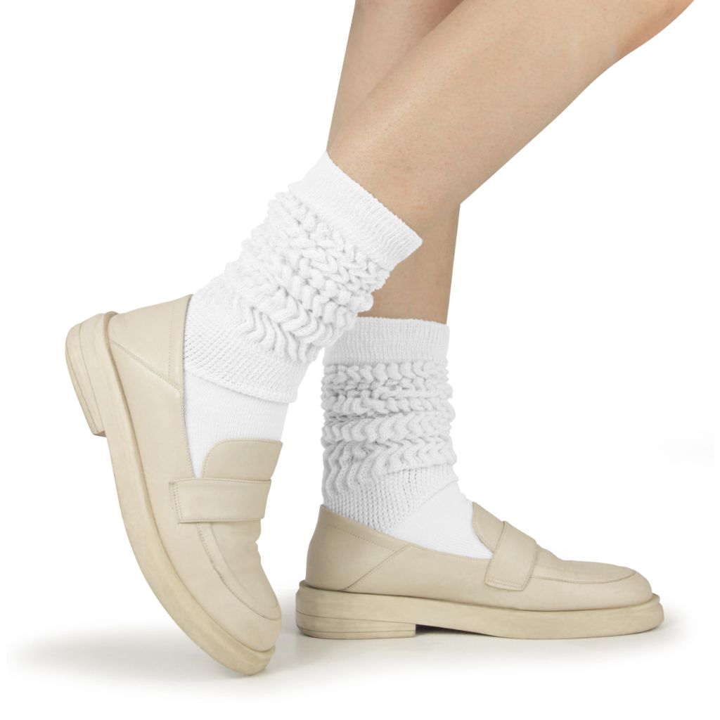 Sooneeya Slouch Socks - Knee High Scrunch Boot Socks for Women, Size 5-11, White (3 Pairs)