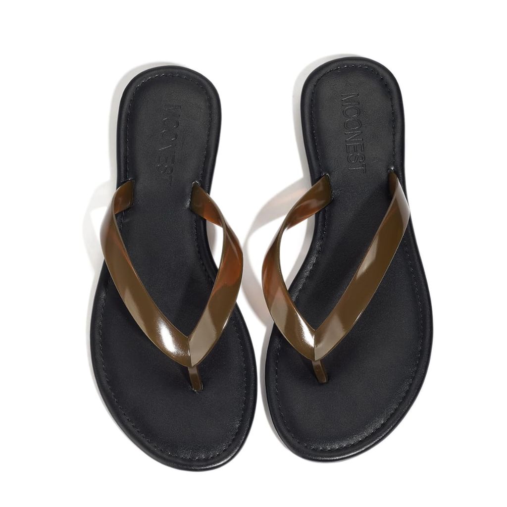 Tasteall Flip Flops for Women, Leather Brown - Size 6