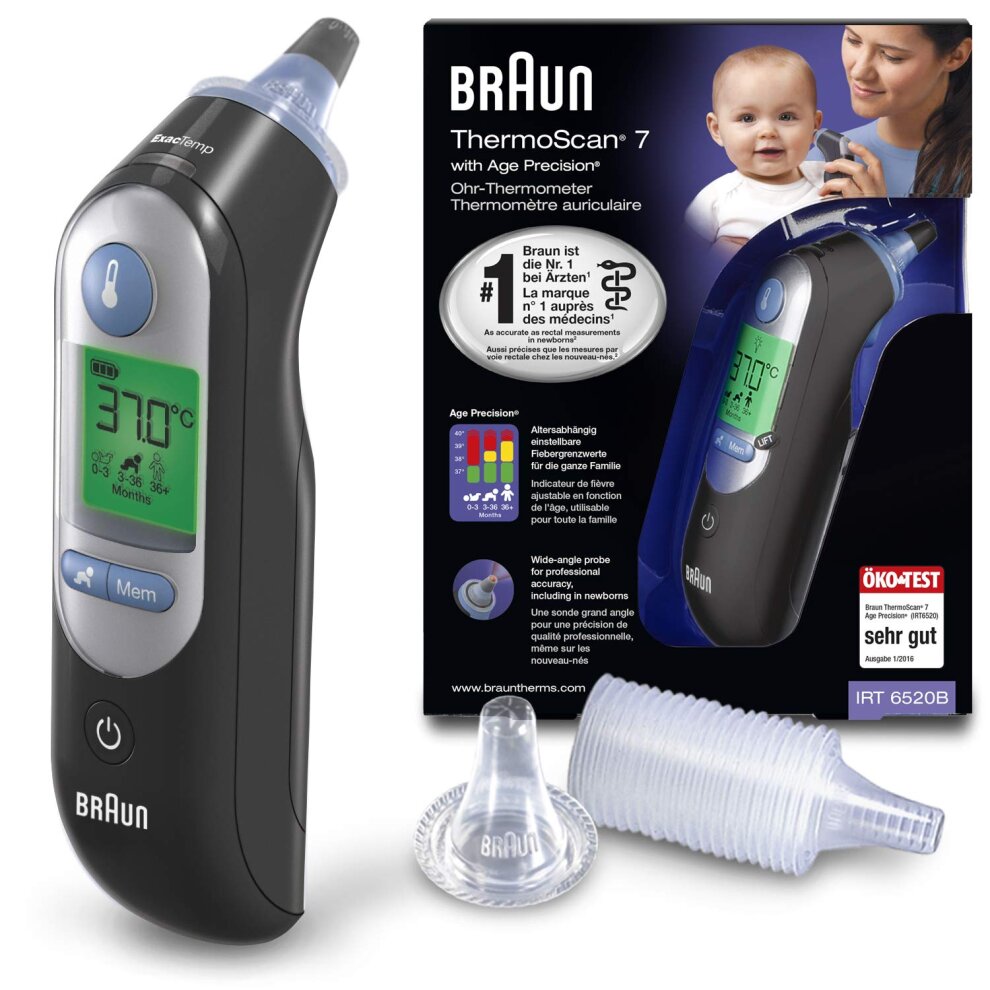 Braun ThermoScan 7 Ear Thermometer with Age Precision - Black Edition