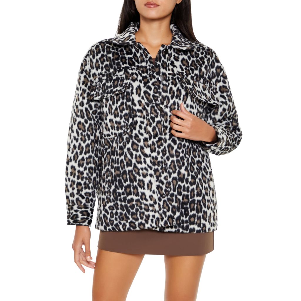 Forever 21 Women's Faux Suede Leopard Print Shacket Brown/Multi X-Small