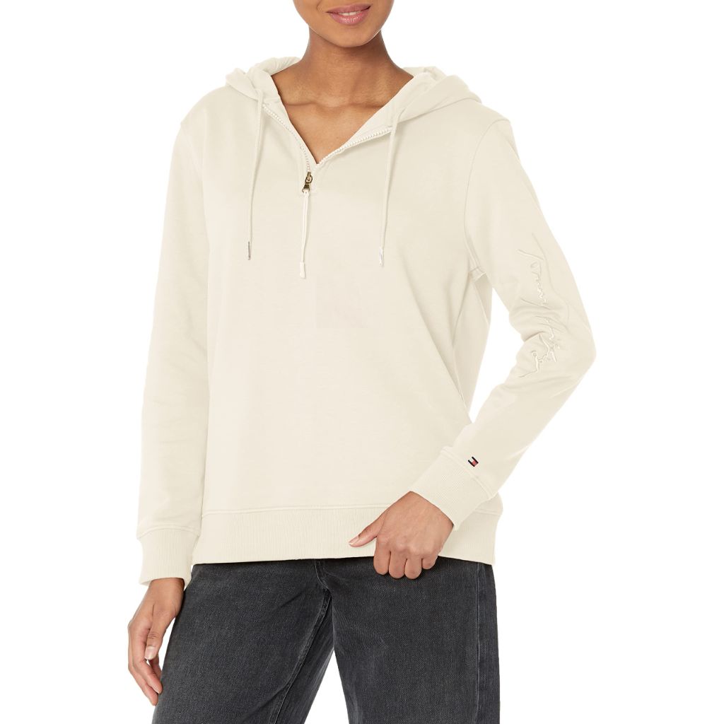 Tommy Hilfiger Women's Adaptive Signature Hoodie, Sand Khaki, XXL