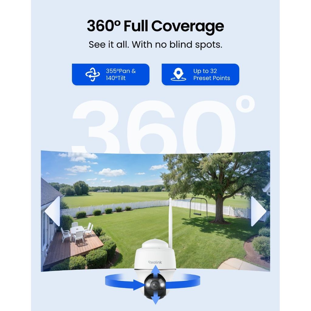 REOLINK Security Cameras Wireless Outdoor, Pan Tilt Solar Powered, 5MP 2K+ Color Night Vision, 2.4/5GHz WiFi, Smart Cameras for Home Security, Works with Home Hub, Argus PT + Solar Panel