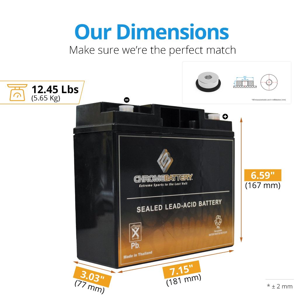 CB CHROMEBATTERY 12V 20AH T6 Maintenance-Free Battery for Alarm Systems, Scooters, Toys, Emergency Lights, and More - Threaded (T6) Terminal