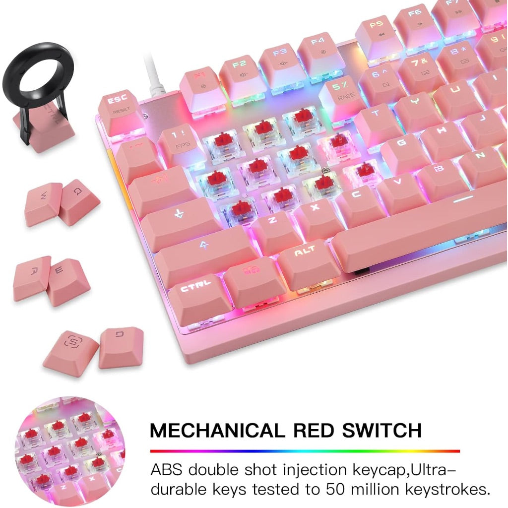 MOTOSPEED Professional Gaming Mechanical Keyboard RGB Led Backlit Wired with Anti-Dust Proof Switches for Gaming Keyboard for Mac & PC (Pink, 87 Key Red Switches)