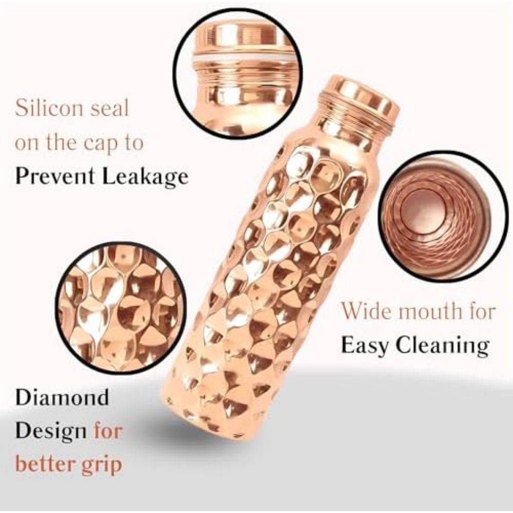 Ayurvedic Drinking Copper Water Bottle for Sports, Travel, Yoga & Everyday Use, Water Bottle for Gym, Office, Hiking, Outdoor Capacity 32 Oz (Design 1, 32 Oz)