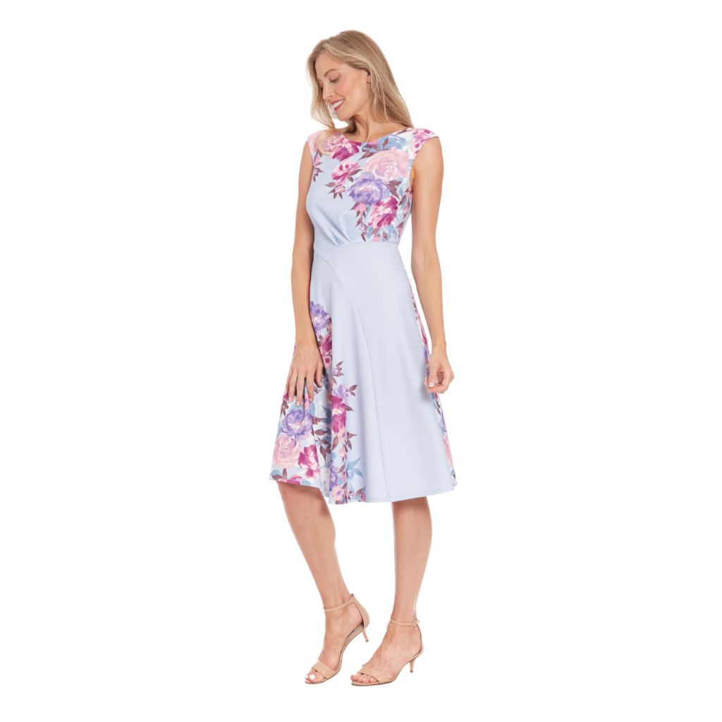 Petite London Times Cap Sleeve Ruched Asymmetrical Waist Fit and Flare MIDI Dress, Women's, 12P