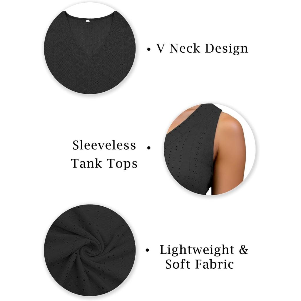 ROSRISS Plus-Size-Tank-Tops for Women Summer Sleeveless Loose Fit Trendy Basic Shirts Casual V Neck Tunics Eyelet Tees