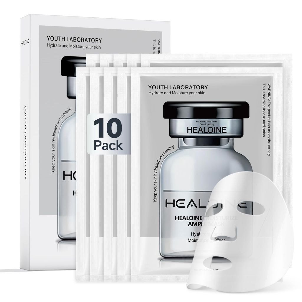HEALOINE Hyaluronic Acid Face Mask with Niacinamide - Korean Beauty Sheet Mask (10 Pack)