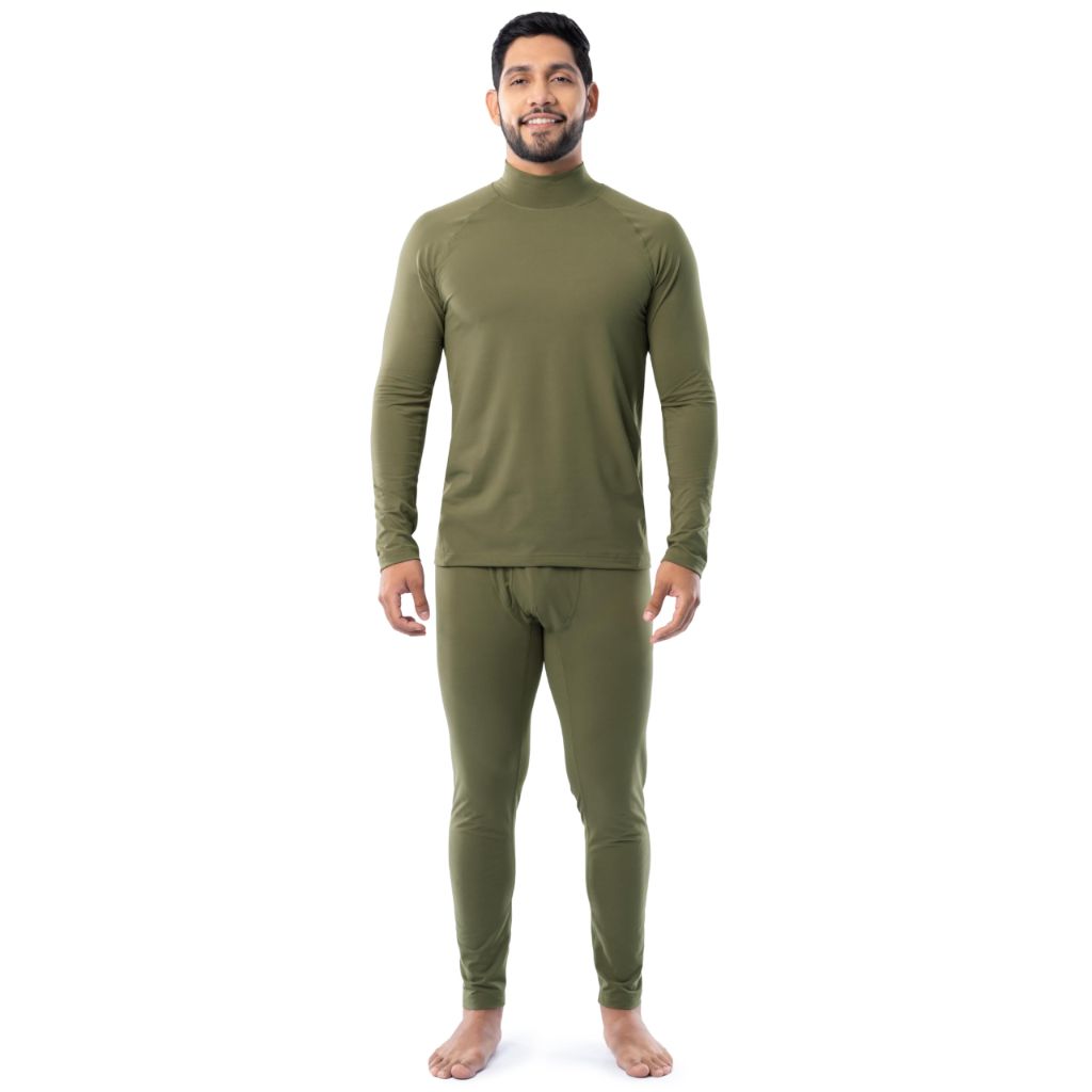Fruit of the Loom Men's Sueded Jersey Mock Neck Thermal Underwear Base Layer Set, Burnt Olive, 5X-Large