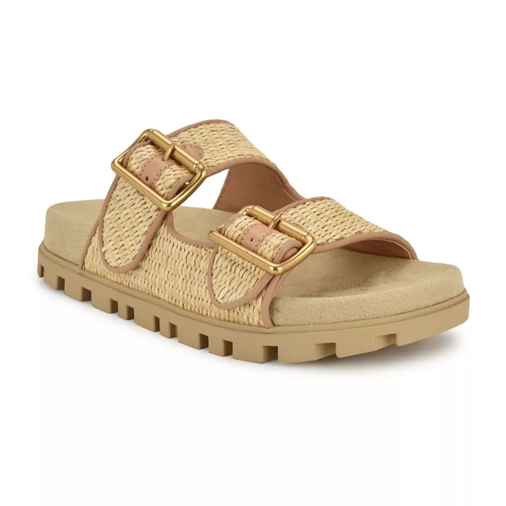 Nine West Women's Timma Double Strap Slip-On Casual Sandals - Light Natural, Size 9.5