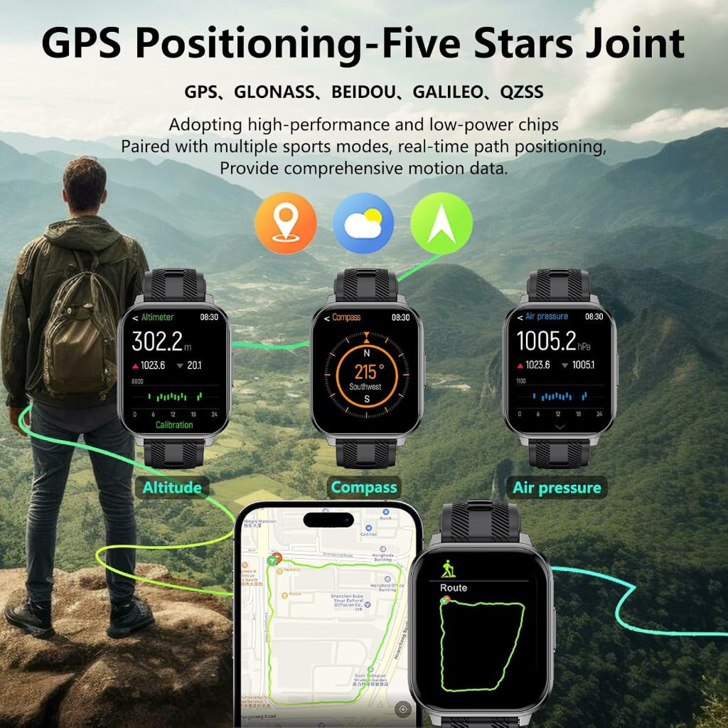 Smart Watch Fitness Tracker with GPS, Ai Functions - Android/iPhone Compatible, Black