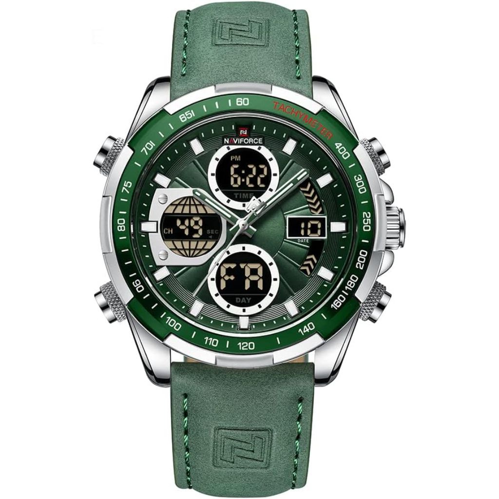 NAVIFORCE Men's Military Digital Watches Analog Quartz Waterproof Watch Sport Multifunctional Leather Wristwatch