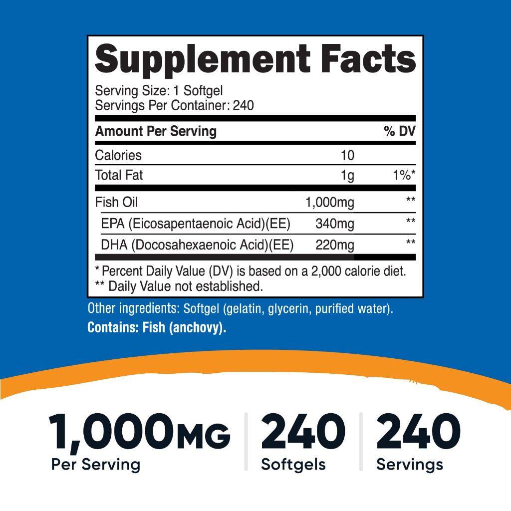 Nutricost Fish Oil Omega 3 Softgels with EPA & DHA (1000mg of Fish Oil, 560mg of Omega-3), 240 Softgels, Non-GMO, Gluten Free.