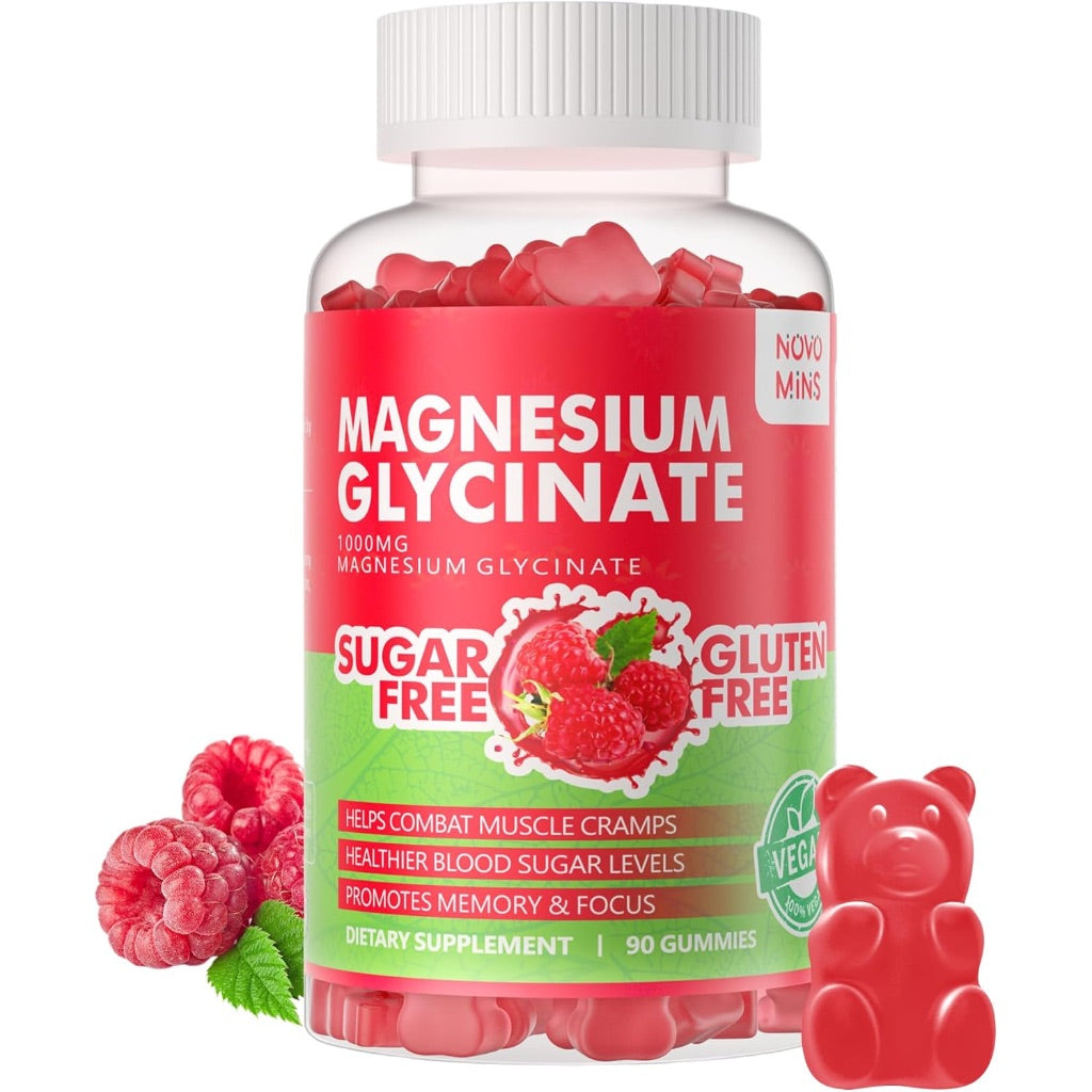 Novomins Magnesium Glycinate Gummies 1000mg - Sugar Free Raspberry, 90ct