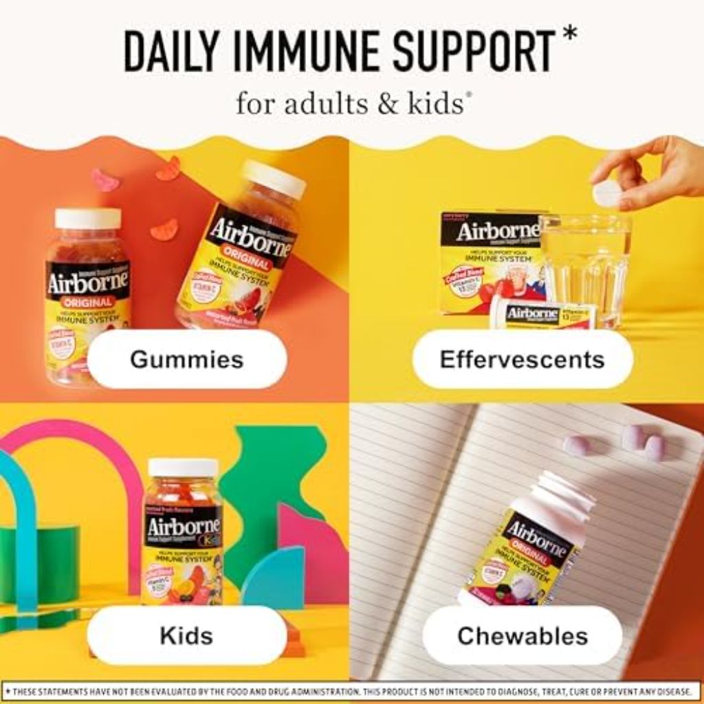 Airborne 750mg Vitamin C Gummies for Adults, - 2 x 63ct Bottle (42 Servings), Assorted Fruit Flavor