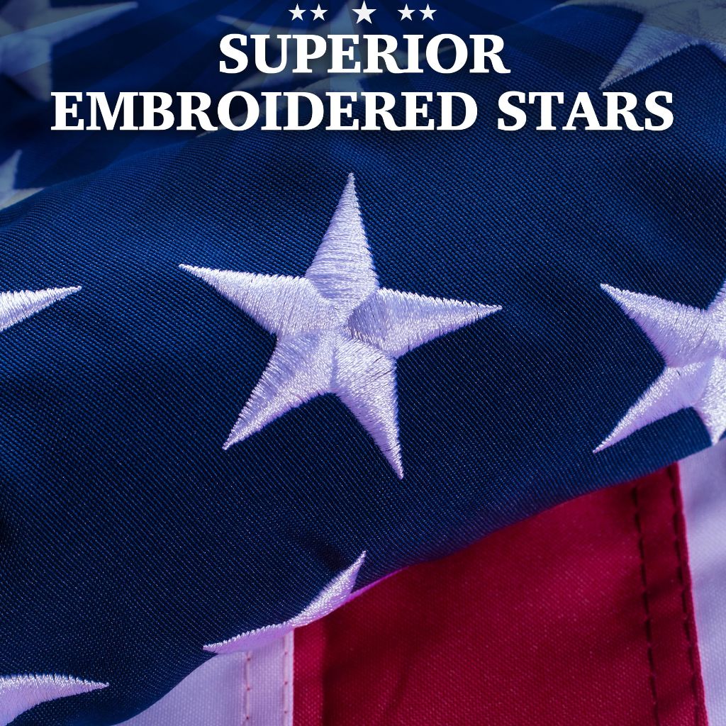 Heavy Duty Polyester American Flag with Embroidered Stars & Sewn Stripes, Brass Grommets for Outdoor Use - 8ft. x 12ft.