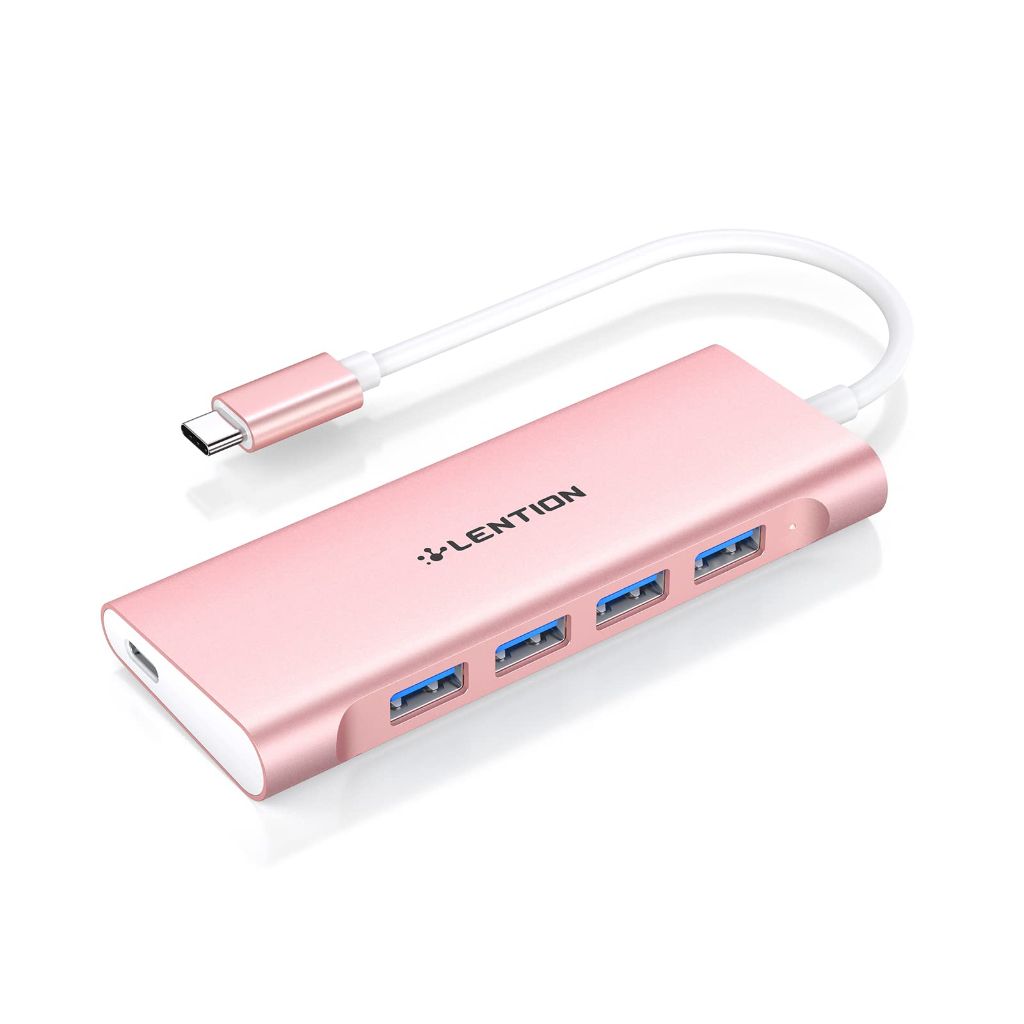 Lention USB C Hub, 5-in-1 USB 3.0 Hub, USB Splitter for Laptop, USB Multiport Adapater Type C Charging Port Compatible with 2025-2016 MacBook Pro/Air, 2026 MacBook Neo, Mac mini, Surface, More(Silver)