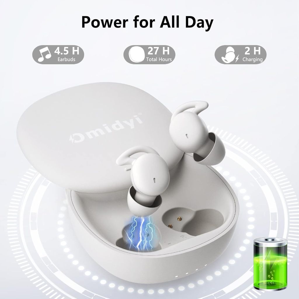 True Wireless Noise Blocking Sleep Earbuds (L29) with Charging Case - White