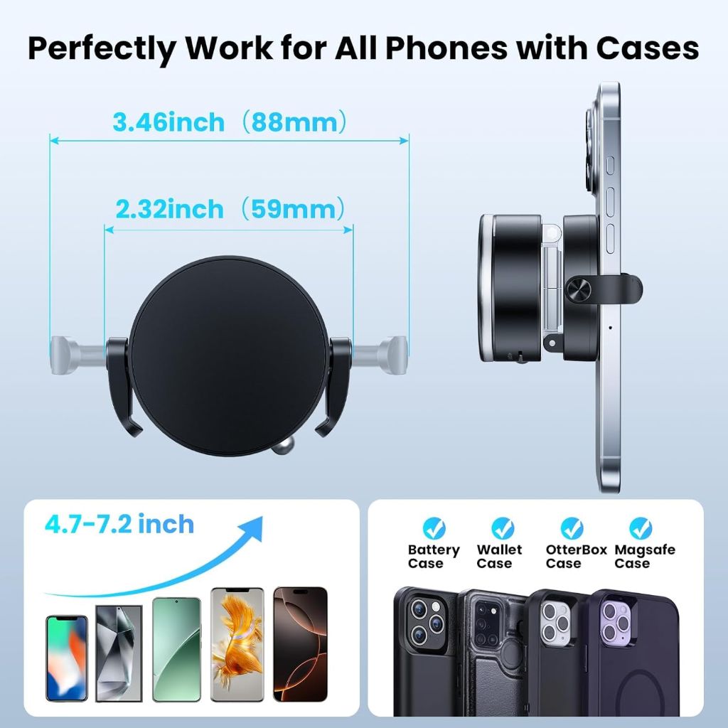 Magnetic Car Phone Holder with Strong Suction Cup, Universal 360 Dashboard Cell Phone Mount for iPhone 16 Pro Max