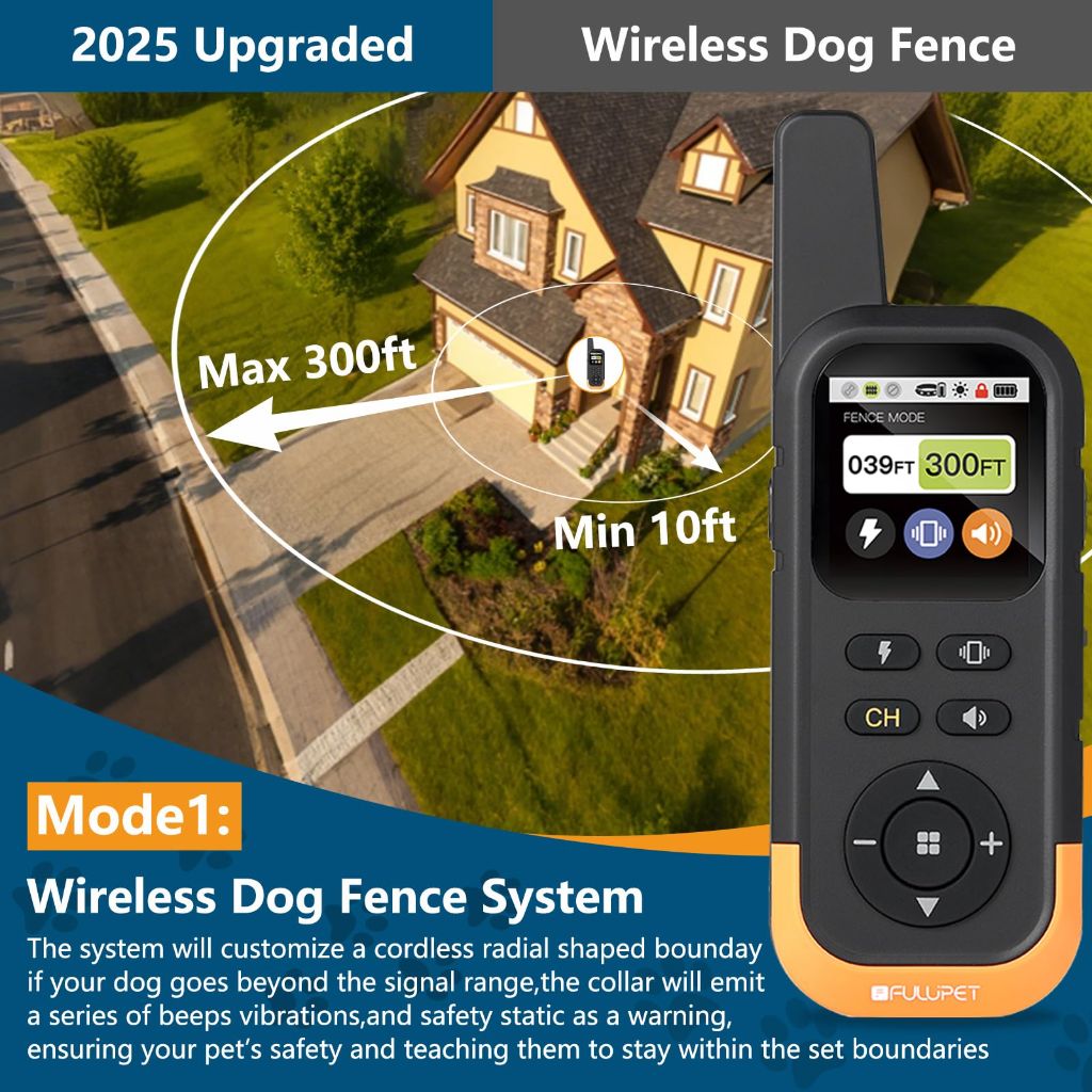 FULUPET Wireless 6 Acres Electric Dog Fence with Training Collar