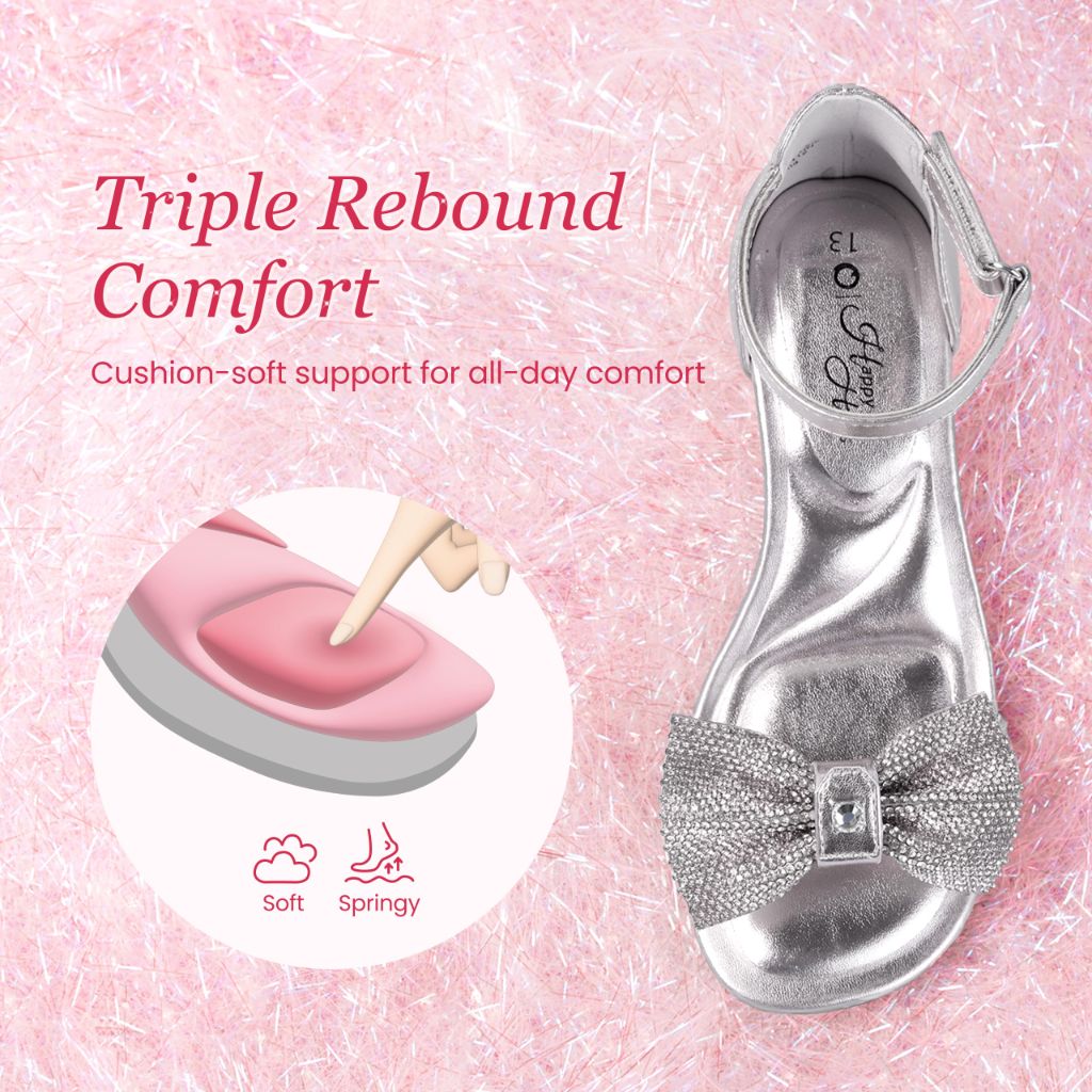 PATPAT Girls Sandal Heels with Removable Bow, Flower Wedding Girls Dress Shoes for Little Big Kid