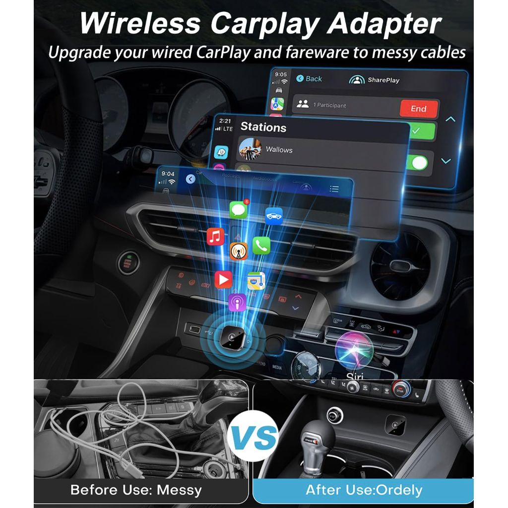 2026 Upgraded Wireless CarPlay Adapter& Android Auto Adapter,  (Black)