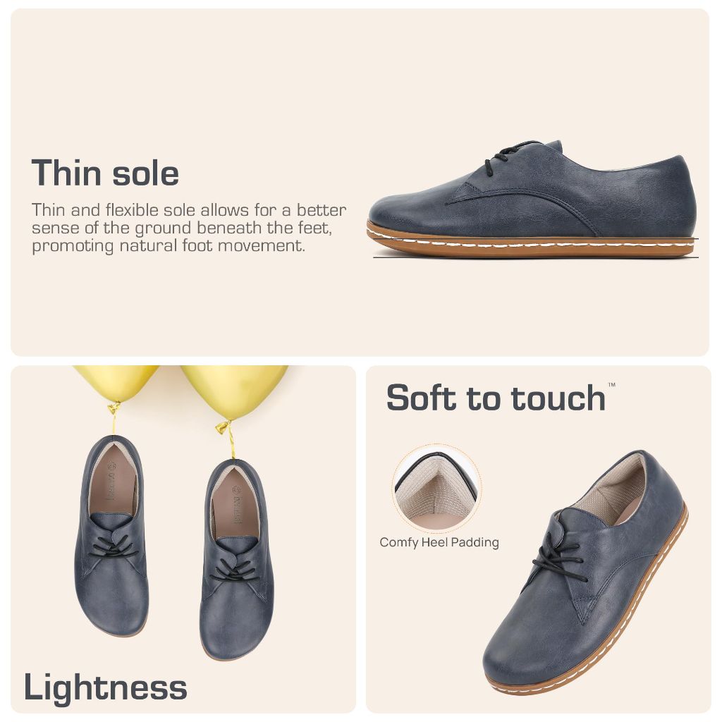 Benassal Women Barefoot Dress Shoes Wide Toe Box Shoes Oxfords (6.5,Navy)