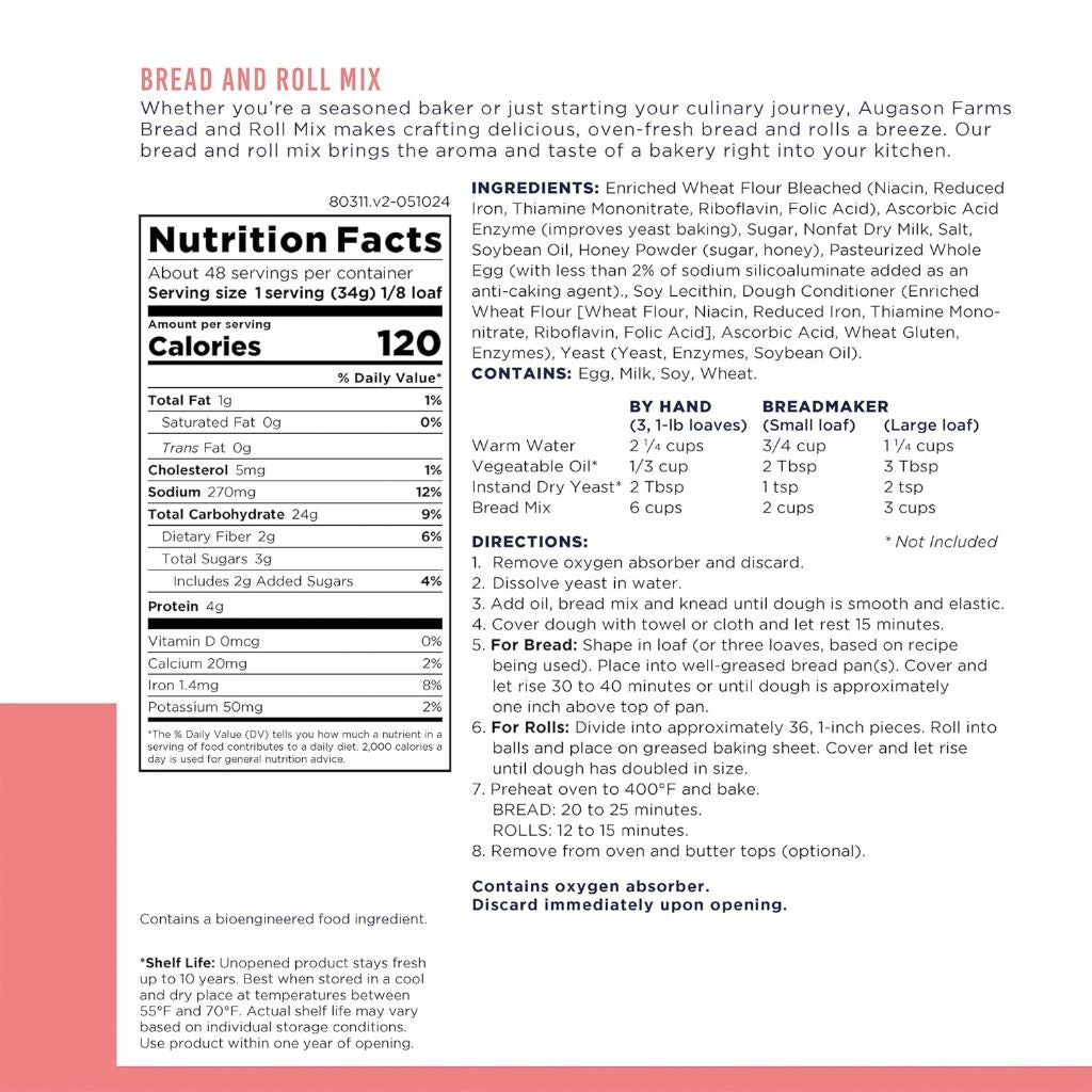 Augason Farms Bread and Roll Mix - 3 lbs. 10 oz. (48 Servings)